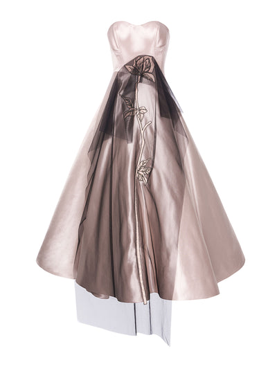 Huishan Zhang Gail dress rose satin and embellished tulle at Collagerie