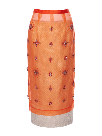 Huishan Zhang Elaine skirt tangerine embellished organza at Collagerie