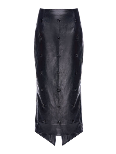 Huishan Zhang Thalia skirt black embellished faux leather at Collagerie