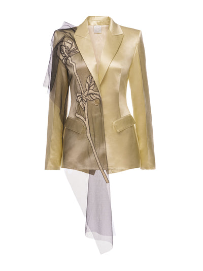 Huishan Zhang Atlas rose jacket in satin and embellished tulle at Collagerie