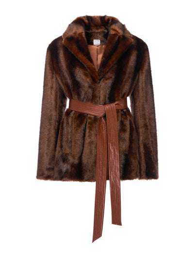 Huishan Zhang Rylee jacket chocolate faux mink fur at Collagerie