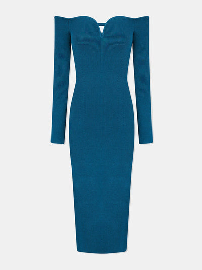 Galvan Peacock rib knit Grace long sleeve dress at Collagerie