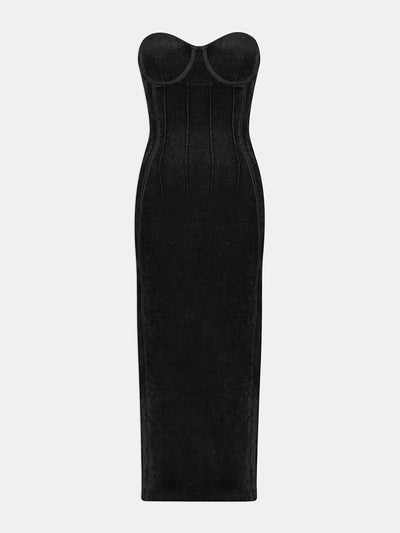 Galvan Black velvet Titania bustier dress at Collagerie