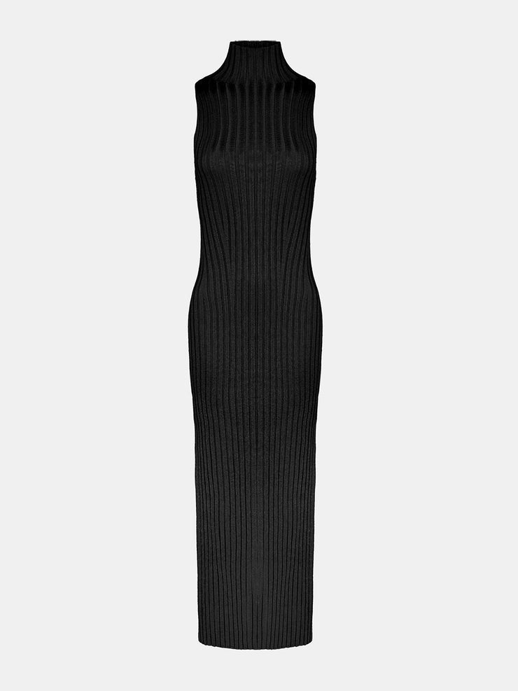 Metallic rib knit Rhea turtleneck dress