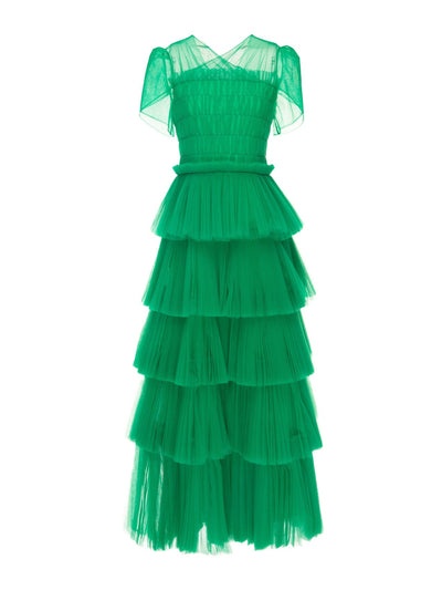 Huishan Zhang Mae bright apple tulle dress at Collagerie