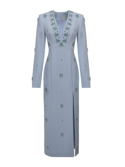 Huishan Zhang Sky blue embellished crepe Aurore dress at Collagerie