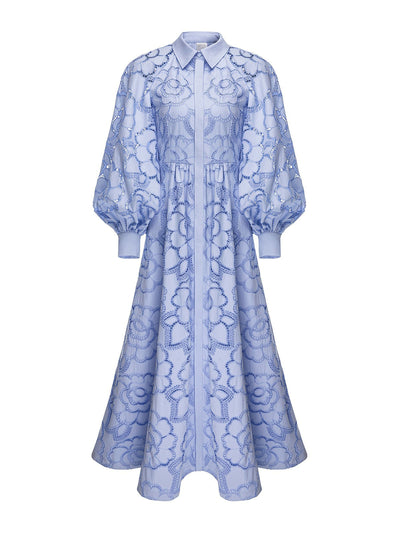 Huishan Zhang Sky blue embroidered cotton Lilli dress at Collagerie