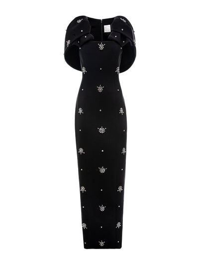 Huishan Zhang Black embellished crepe Adelaide gown at Collagerie