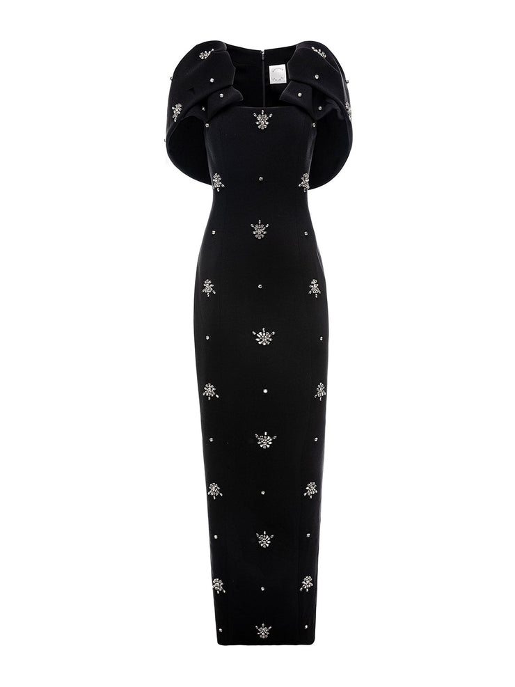 Black embellished crepe Adelaide gown