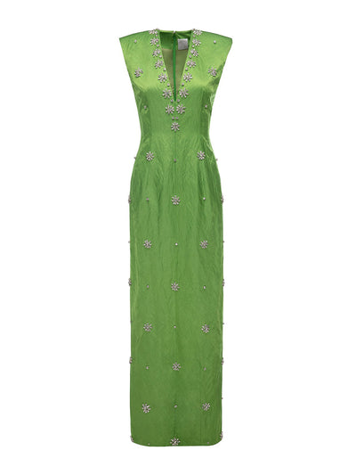 Huishan Zhang Apple green wrinkle satin Shirin gown at Collagerie