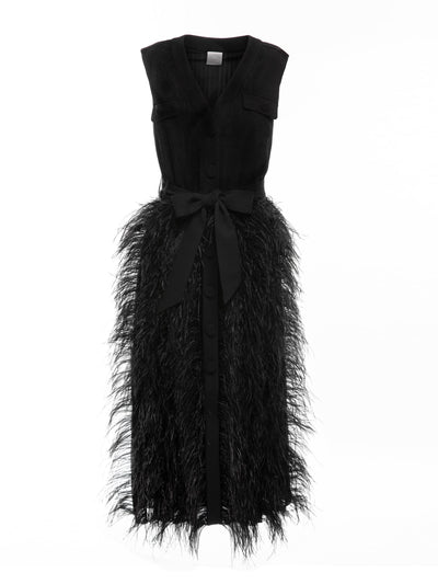 Huishan Zhang Elizabeth black pleated voile dress at Collagerie