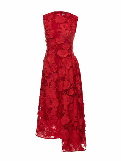 Huishan Zhang Aster red embroidered tulle dress at Collagerie