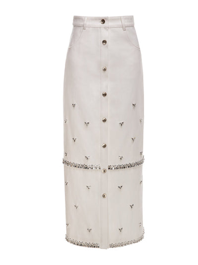 Huishan Zhang Levi white embellished denim skirt at Collagerie