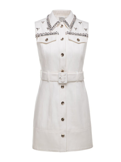 Huishan Zhang Grant white embellished denim top at Collagerie