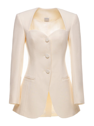 Huishan Zhang Kim antique white crepe jacket at Collagerie