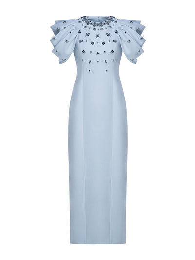 Huishan Zhang Blue embellished crepe Damia gown at Collagerie