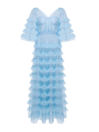 Huishan Zhang Blue tulle Marybell gown at Collagerie