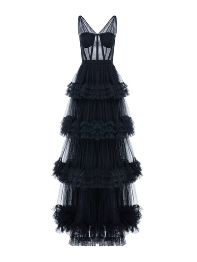 Huishan Zhang Black tulle Caitlin gown at Collagerie