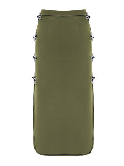 Huishan Zhang Olive green satin Dario skirt at Collagerie