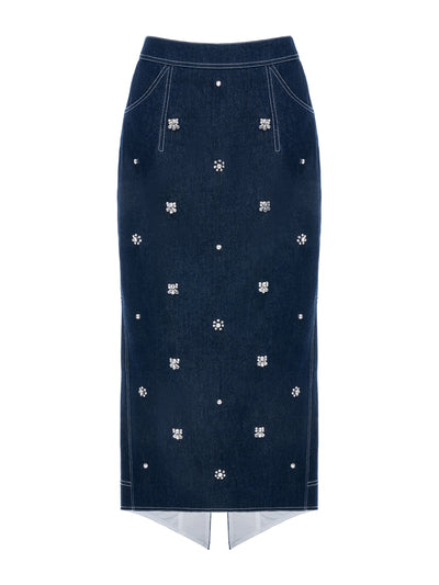 Huishan Zhang Indigo embellished denim Sonia skirt at Collagerie