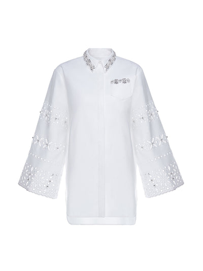 Huishan Zhang Pink multi embellished cotton Logan shirt at Collagerie