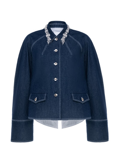 Huishan Zhang Indigo embellished denim Travis jacket at Collagerie