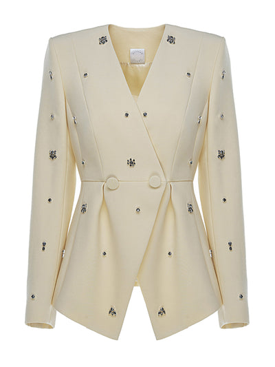 Huishan Zhang Yellow embellished crepe Milo jacket at Collagerie