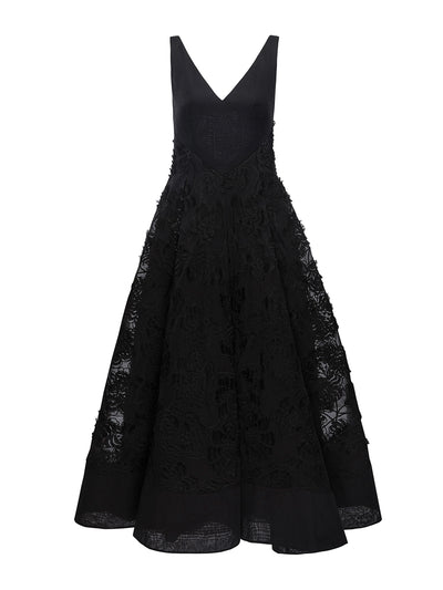 Huishan Zhang Black embroidered cotton Marianela dress at Collagerie