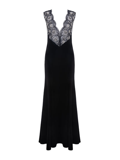 Huishan Zhang Black embellished lace and satin Yvonne gown at Collagerie