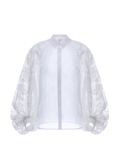 Huishan Zhang White embroidered cotton Fernanda shirt at Collagerie