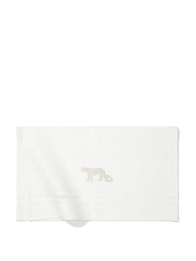 Volga Linen Leopard embroidery diamond stitch hand towel at Collagerie