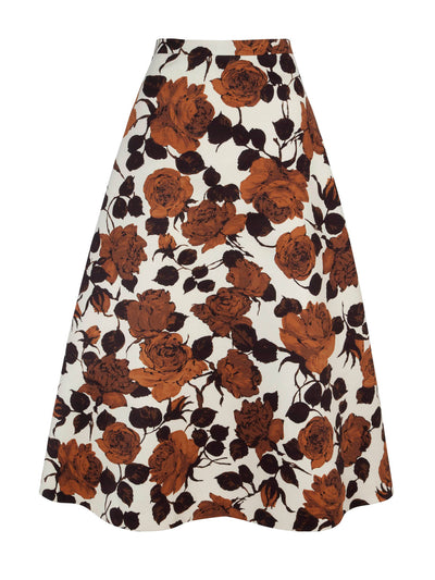 Emilia Wickstead Camel roses taffeta faille skirt at Collagerie