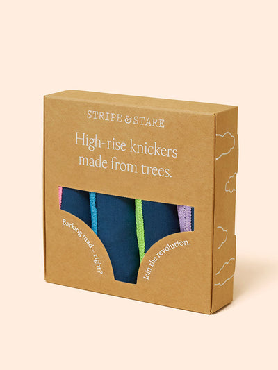 Stripe & Stare Midnight neon high rise knicker four pack at Collagerie