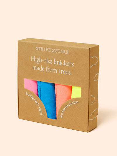 Stripe & Stare Neon brights high rise knicker four pack at Collagerie