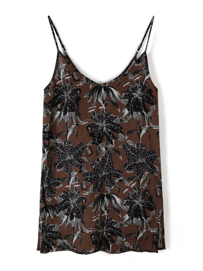 Desmond & Dempsey Short slip nightie lilium black brown linen at Collagerie