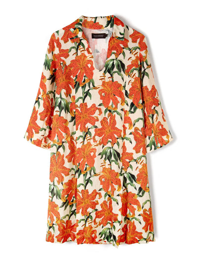 Desmond & Dempsey Kaftan lilium orange cream linen at Collagerie