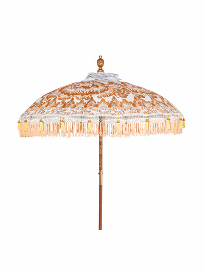 East London Parasol Company Light blue and gold round bamboo parasol at Collagerie