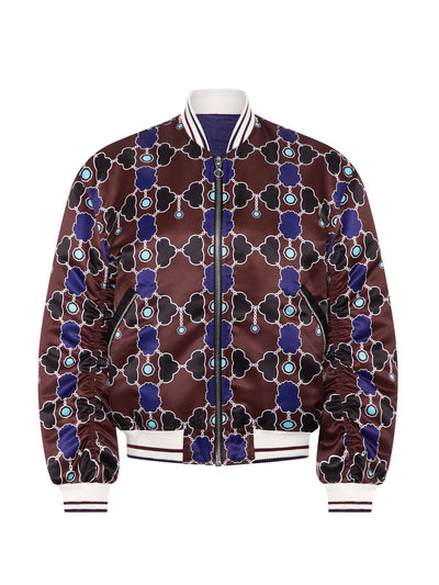 Borgo De Nor Burgundy lock Iggy satin bomber jacket at Collagerie