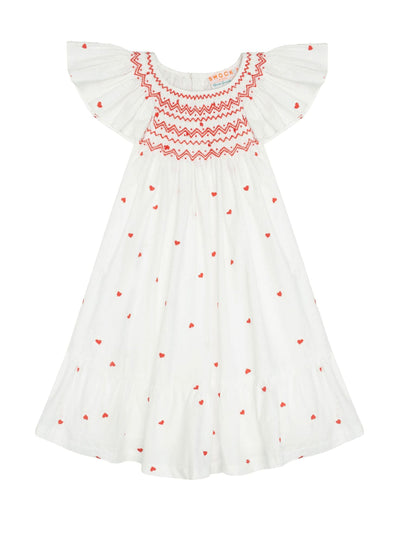 Smock London Indira dress love is in the air Plumetti with big love hand smocking at Collagerie