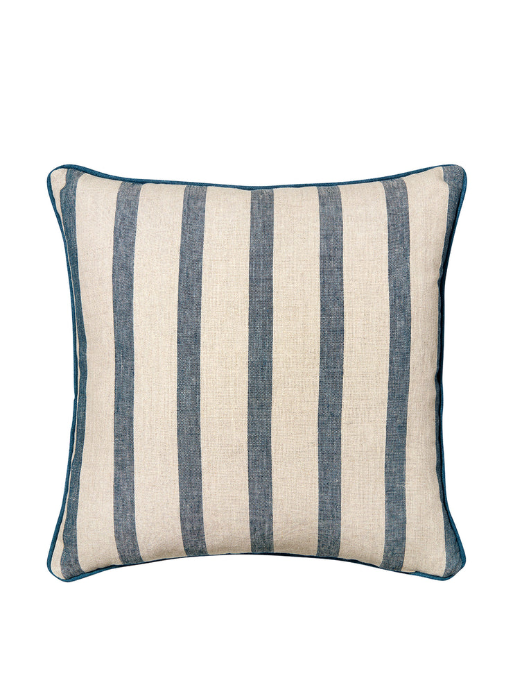 Prussian blue Ivan print cushion with blue trim Cushions Volga Linen    - Collagerie