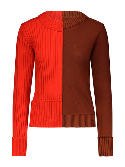 Marina Moscone Poppy and brown patchwork pullover at Collagerie