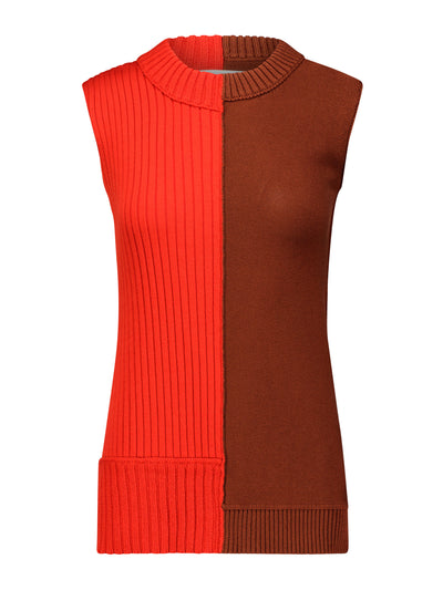 Marina Moscone Poppy and brown patchwork sleeveless pullover at Collagerie