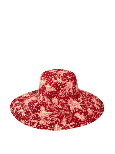 BrunnaCo Kusuma batik wide brim hat in maroon red at Collagerie