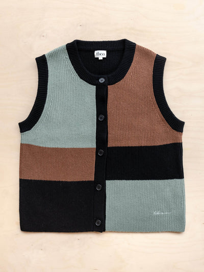 TBCo Merino wool vest in green block at Collagerie