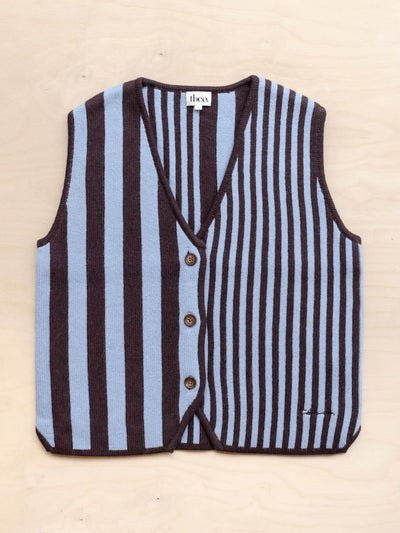 TBCo Merino wool vest in blue stripe at Collagerie