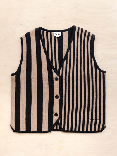 TBCo Merino wool vest in latte stripe at Collagerie