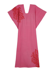 Pink embroidered coral midi kaftan Clothing Pippa Holt    - Collagerie