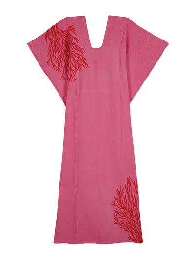 Pippa Holt Pink embroidered coral midi kaftan at Collagerie