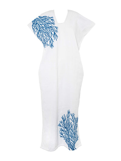 Pippa Holt White embroidered coral midi kaftan at Collagerie