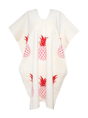 Cream and pink pineapple mini kaftan Clothing Pippa Holt    - Collagerie